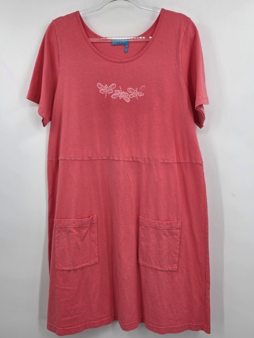 Fresh Produce Casual Short Sleeve T-shirt Dress XL Coral Pockets Made In USA